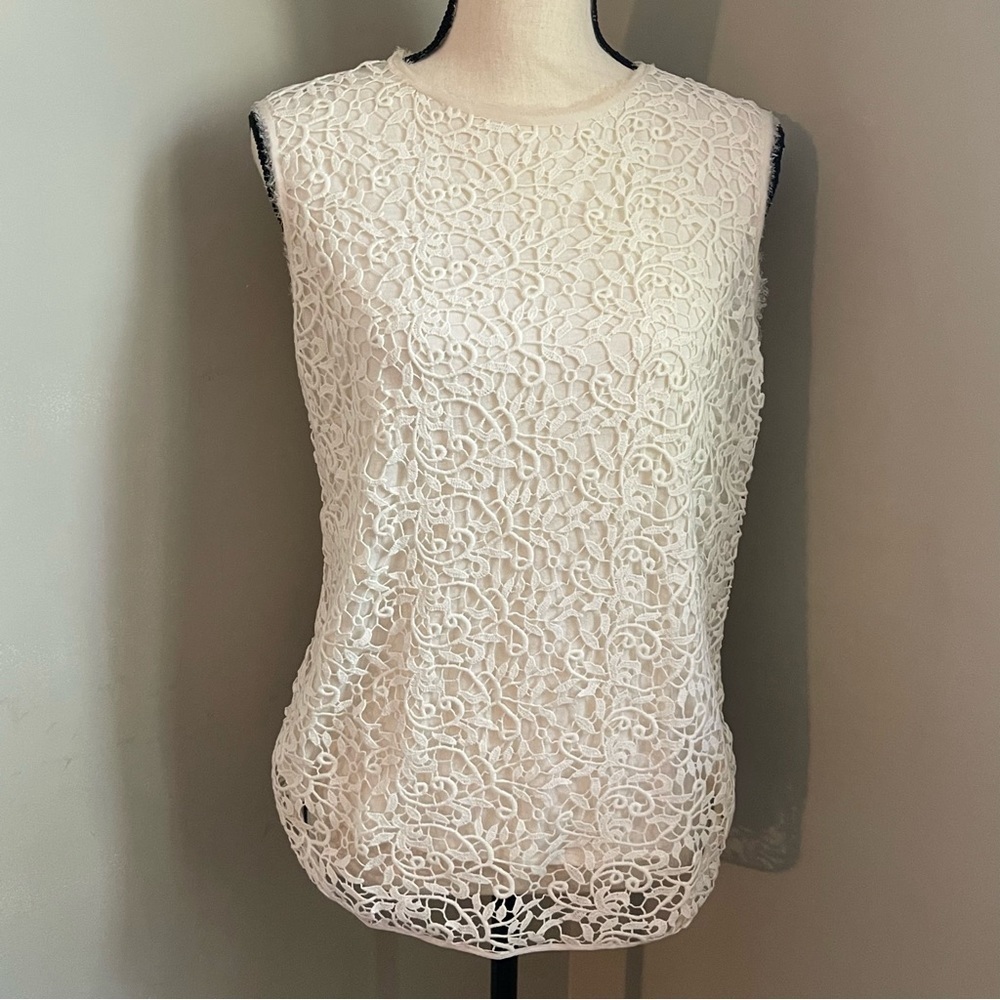 Rebecca Taylor | Guipure Lace Tank Top Cream | Size 10